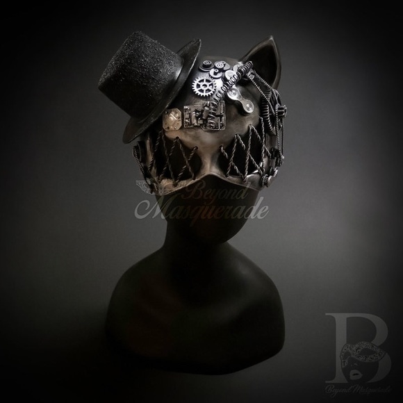 Steampunk Cat Masquerade Mask Halloween LED Lights - Picture 3 of 3